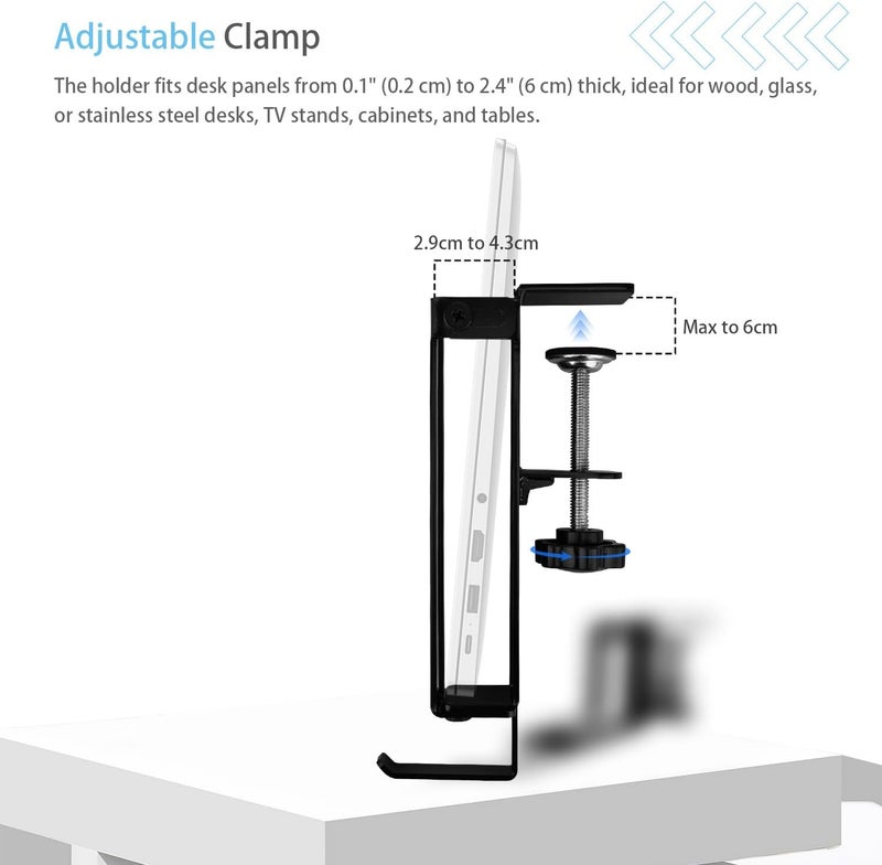 IFCASE Adjustable Desk Side Laptop Mount Holder with Headphone Hook, No Drill Desk Storage Organizer (Black) - Image 5